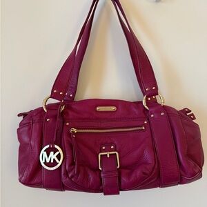 Michael Kors Plum Leather Shoulder Bag with Gold Emblem